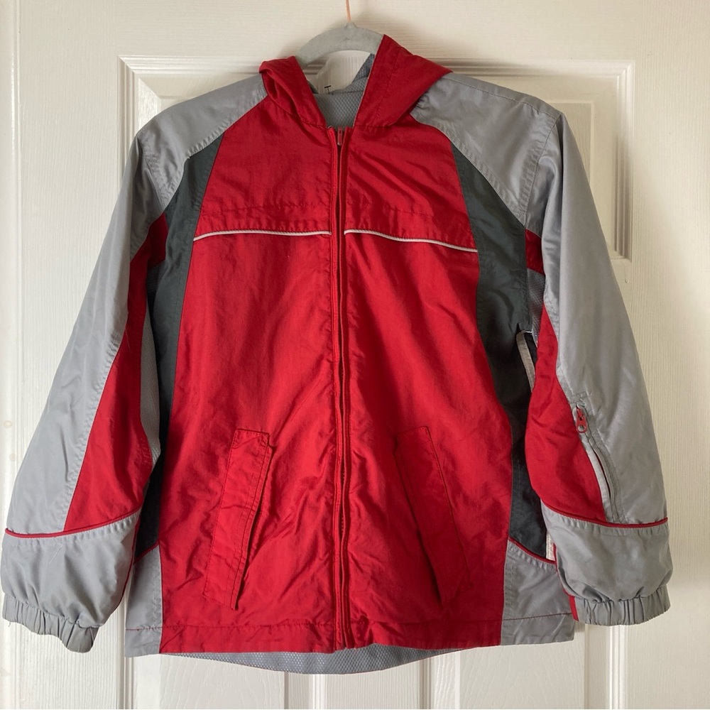 Paramount jacket full zip hooded Red/Gray Women’s Sz M￼